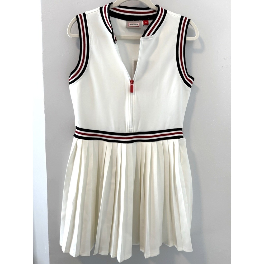 NWT Hunter Pleated Tennis Dress Mini Front Zip Sleeveless White Varsity Preppy M
